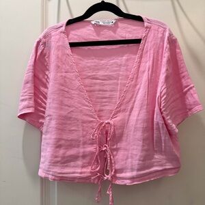 SIZE S | Pink Linen Open Tie Top